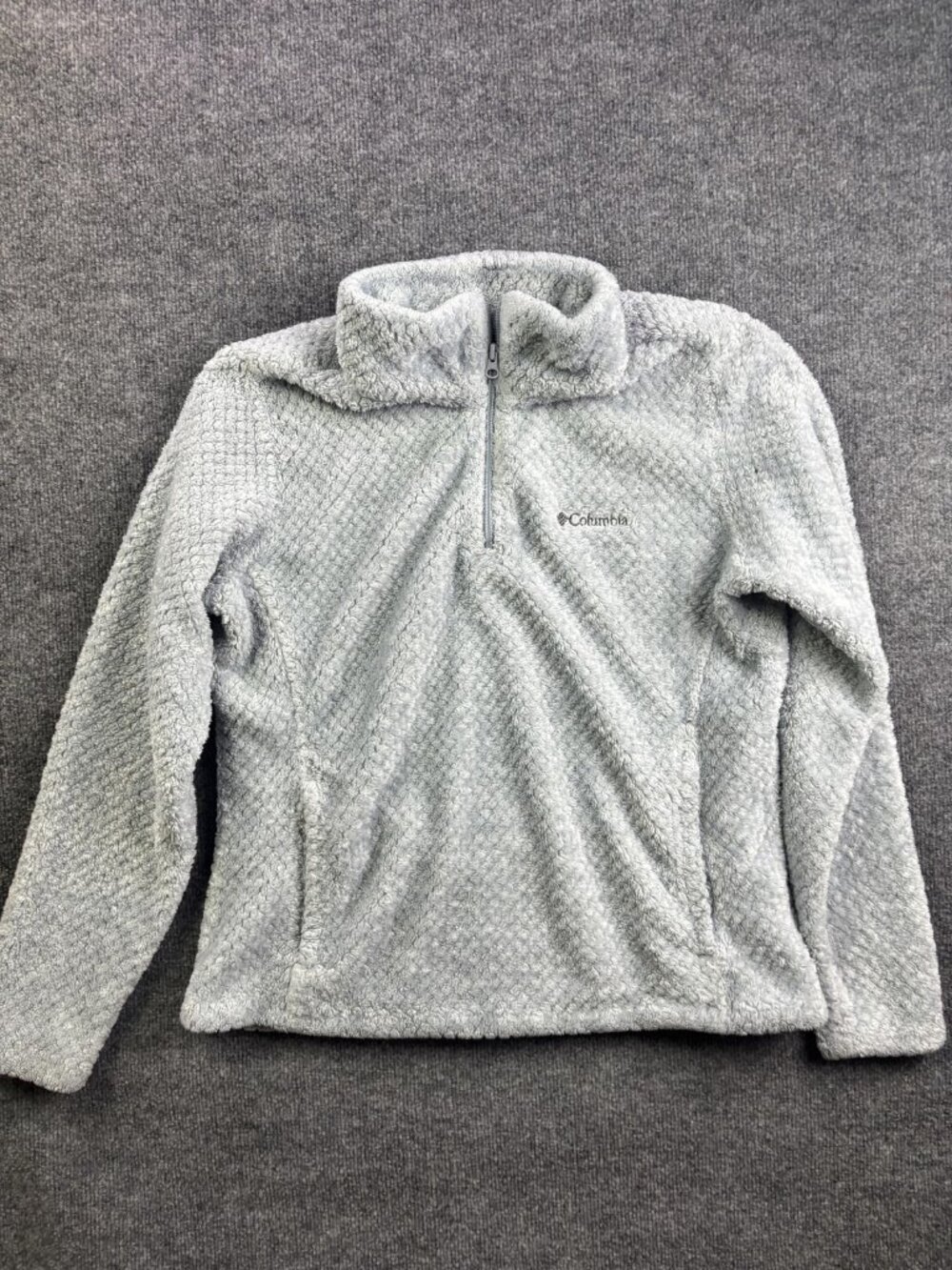 Columbia Jacket Womens XL‎ Gray Sherpa Fleece 1/4 Zip Pullover Pockets Warm